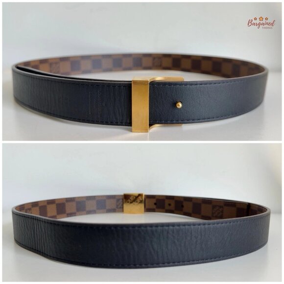 Auth Louis Vuitton Brown Damier Coated Canvas Leather Gold Buckle Belt 85/34 - Picture 6 of 14
